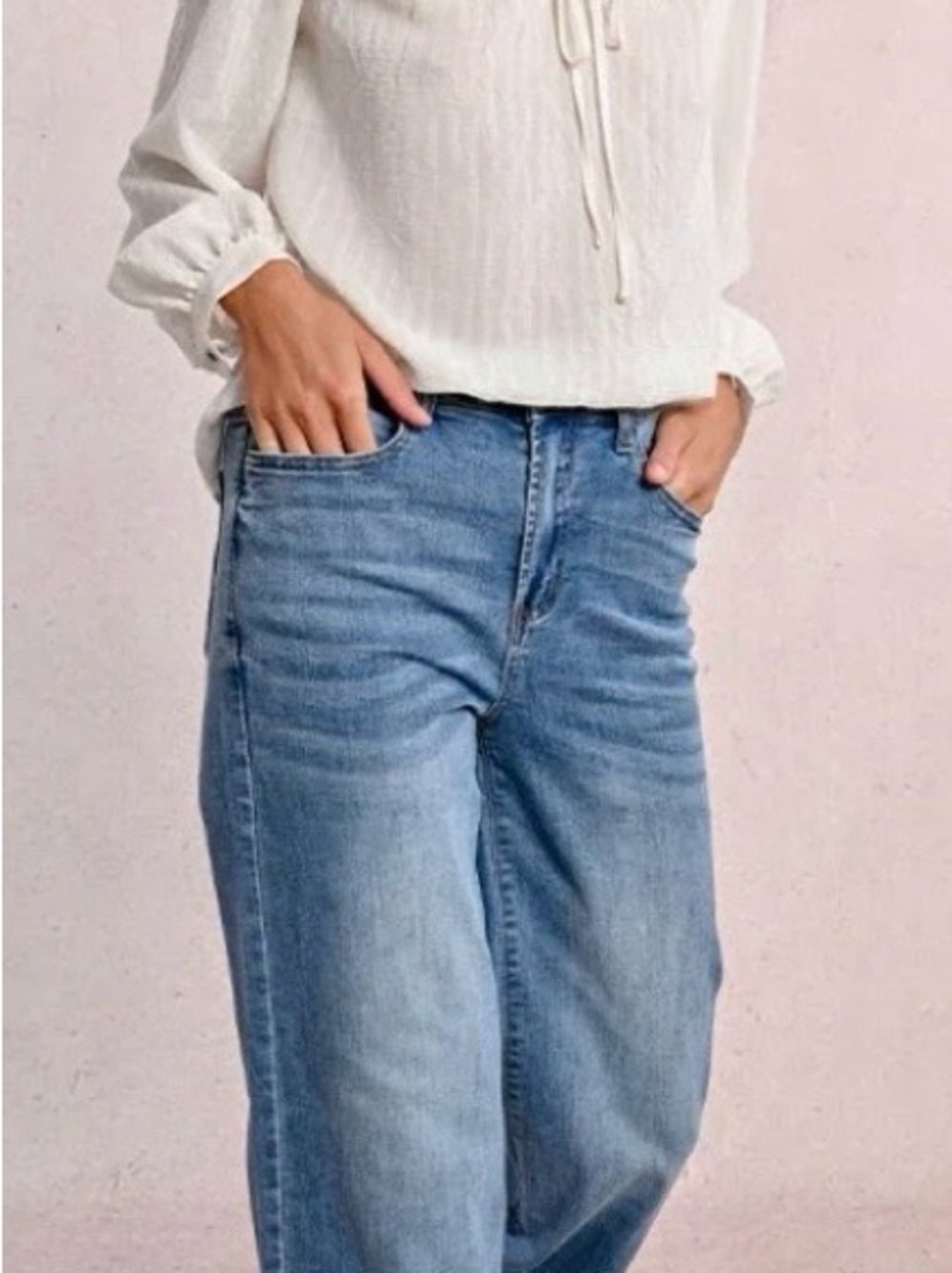 High Waisted Molly Bracken Light Blue Wide Leg Jeans Relaxed Fryed Hem Cropped M - Picture 2 of 16